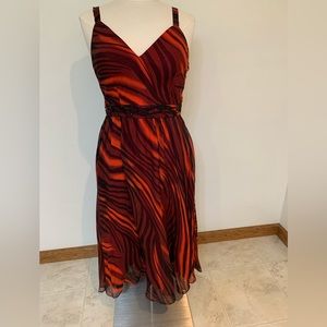 Vintage Anne France red and black silk sleeveless silk dress